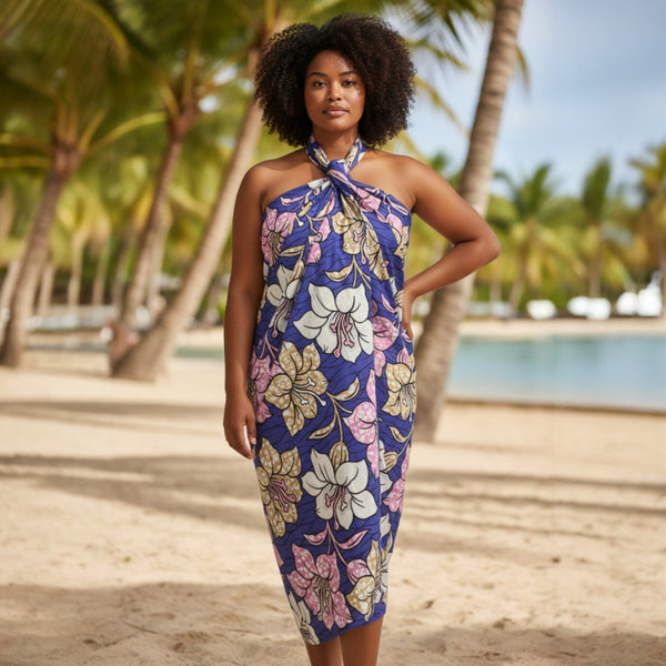 Sarong / pareo / pangi katoen - Strandkleding wikkelrok / omslagdoek / baby wrap - Paarse Flowers