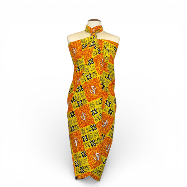 Sarong / pareo - Cotton Beachwear wrap skirt / baby carrier wrap - Yellow Orange Tribal Squares