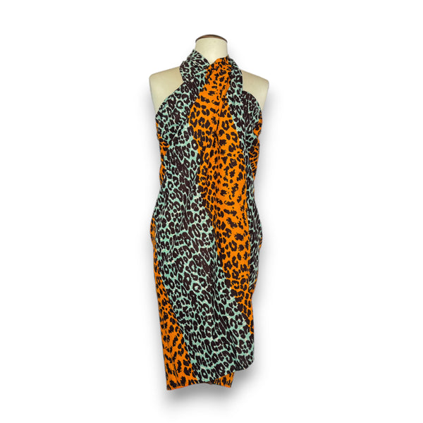 Sarong / pareo - Cotton Beachwear wrap skirt / baby carrier wrap - Panter orange / turquoise