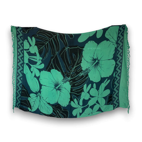 Sarong / pareo - Strandkleding wikkelrok - Turquoise grote bloem