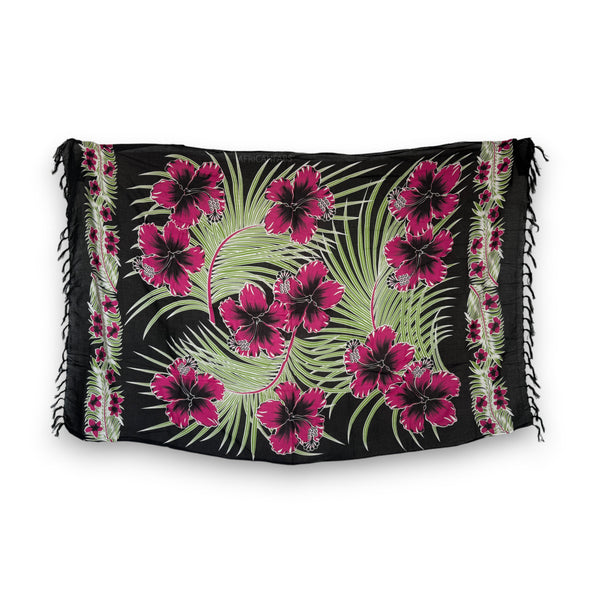 Sarong / pareo - Strandkleding wikkelrok - Zwart / pink bloemen