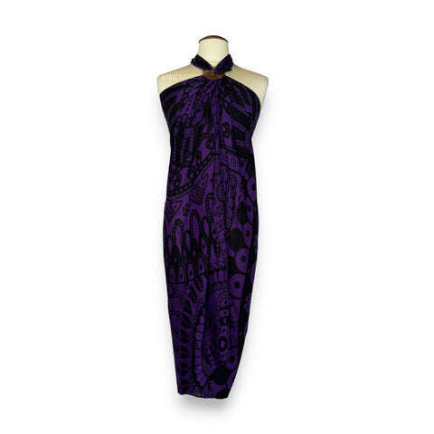 Paréo  / Sarong - Jupe enveloppante / tenue de plage - Mandala noir / violet
