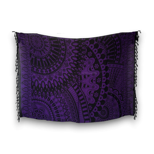 Sarong / pareo - Beachwear wrap skirt - Black / purple Mandala