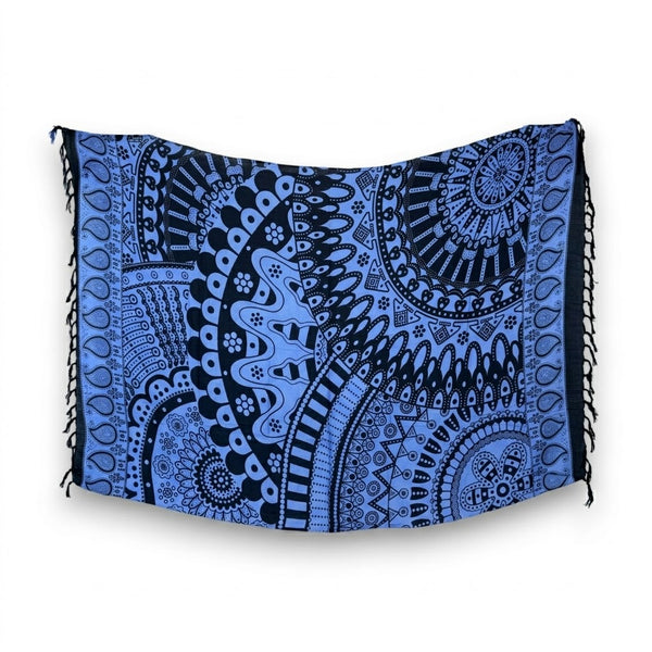 Paréo  / Sarong - Jupe enveloppante / tenue de plage - Mandala noir / bleu