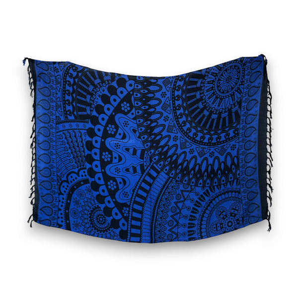 Paréo  / Sarong - Jupe enveloppante / tenue de plage - Mandala noir / bleu