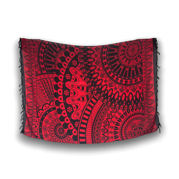 Sarong / pareo - Strandkleding wikkelrok - Zwart / rood Mandala