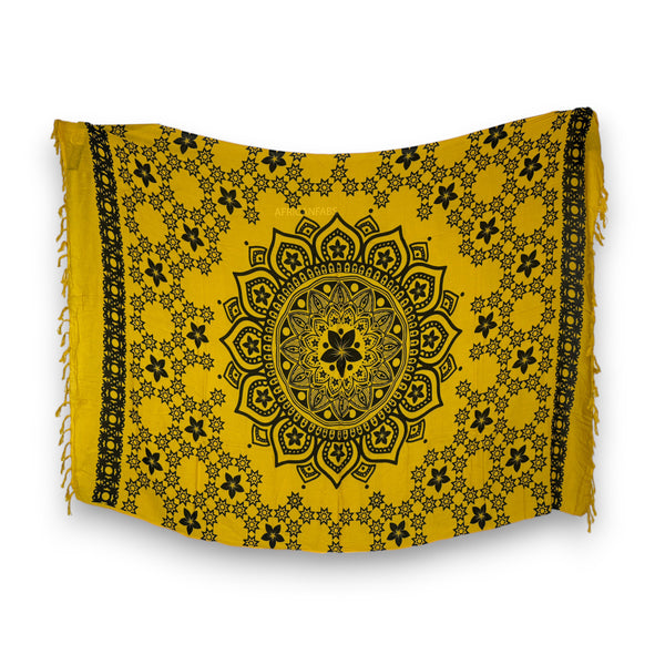 Sarong / pareo - Beachwear wrap skirt - Yellow / black Mandala