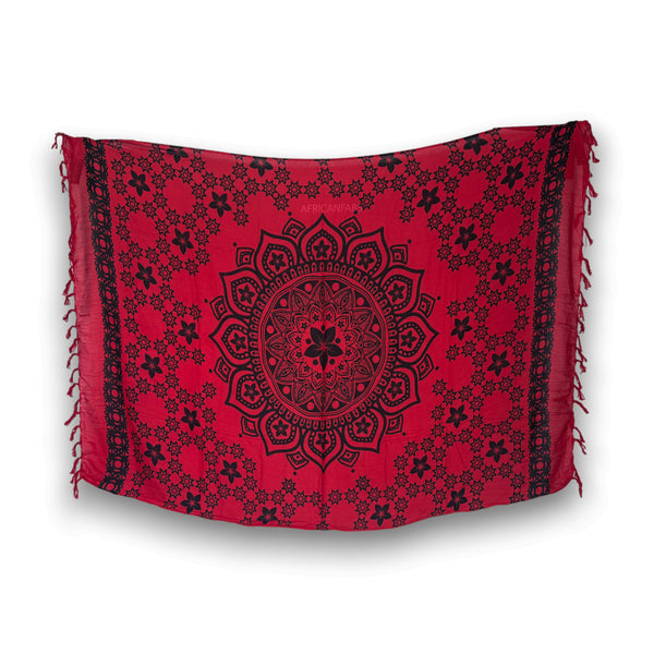 Sarong / pareo - Strandkleding wikkelrok - Mandala rood / zwart