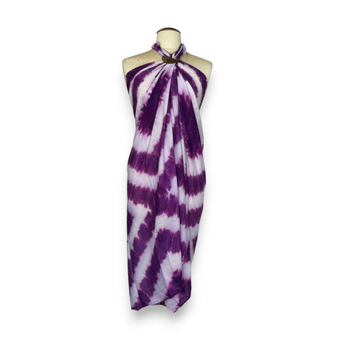 Sarong / pareo - Beachwear wrap skirt - Tie dye Purple / white