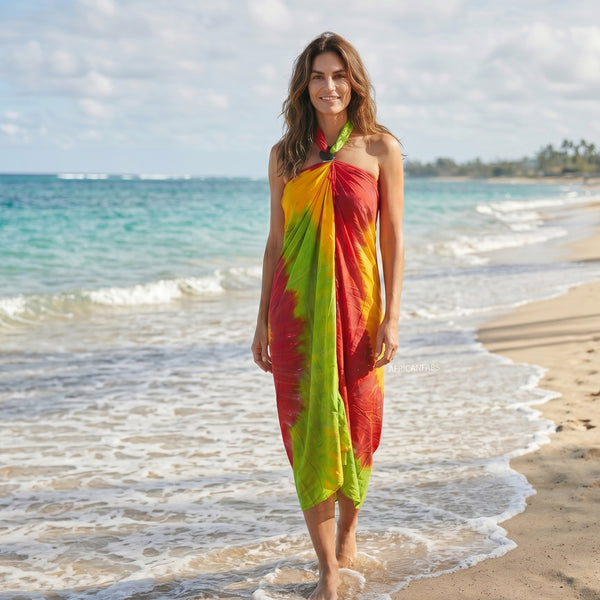 Paréo  / Sarong - Jupe enveloppante / tenue de plage -  Tie dye Multicolore