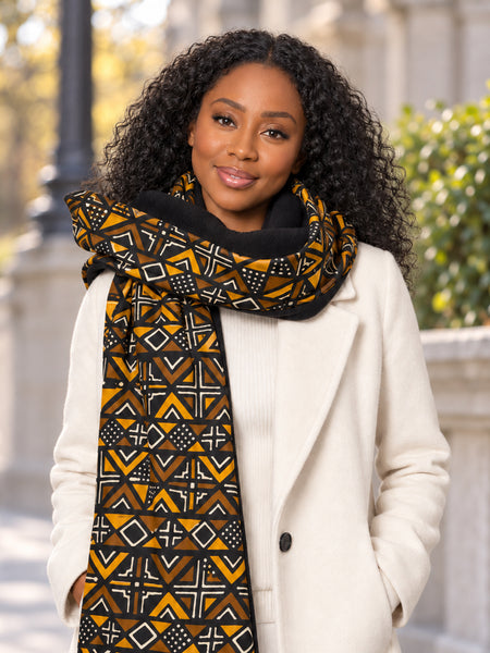 African print Winter scarf Unisex - Slim model - Brown Bogolan Geometry