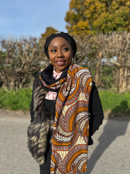 African print Winter scarf Unisex - Slim model - Orange Feather