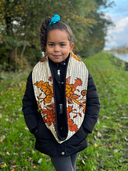 African print Turtleneck Winter scarf for Kids Unisex - Orange Garden