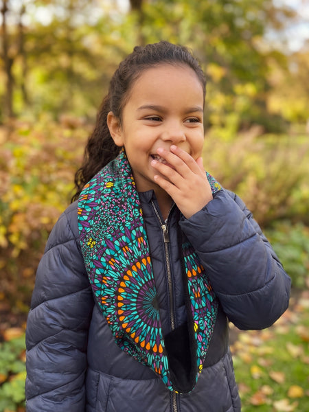 African print Turtleneck Winter scarf for Kids Unisex - Turquoise Purple Ocean Eye