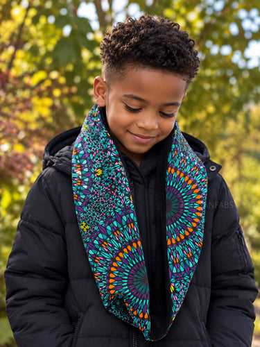 Warme Winter Colsjaal voor Kinderen met Afrikaanse print Unisex - Turkoois Paars Ocean Eye