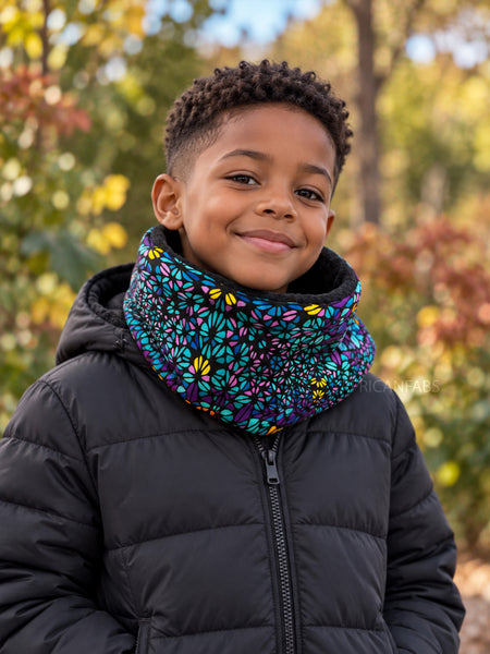 African print Turtleneck Winter scarf for Kids Unisex - Turquoise Purple Ocean Eye