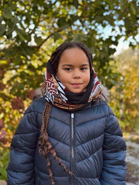 African print Turtleneck Winter scarf for Kids Unisex - Brown mix Bogolan