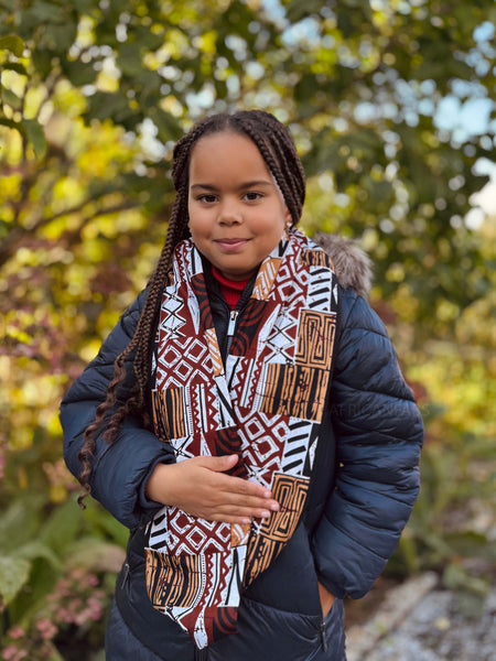 African print Turtleneck Winter scarf for Kids Unisex - Brown mix Bogolan
