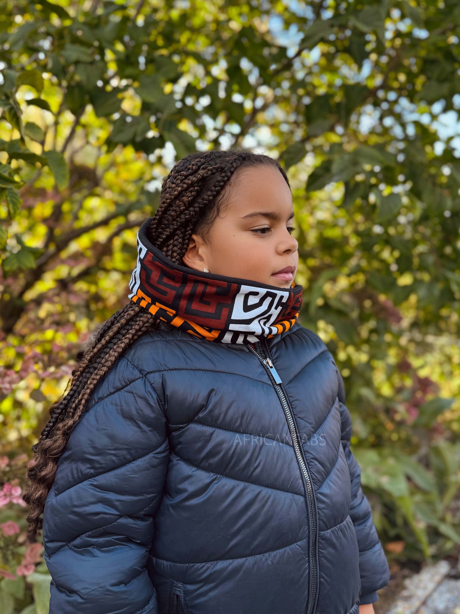 African print Turtleneck Winter scarf for Kids Unisex - Brown & Yellow-Orange