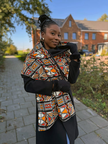 Warme Sjaal met Afrikaanse print Unisex - Rood / Oranje bogolan symbols