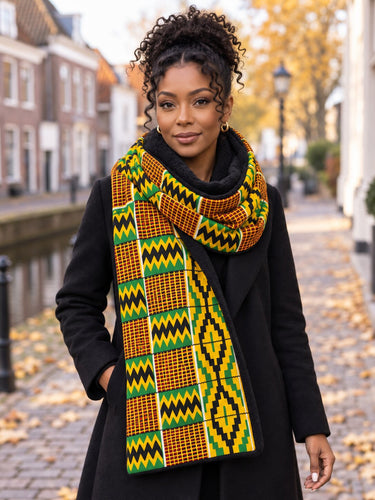 Imprimé africain Echarpes d'hiver pour adultes Unisex - Vert Kente Print Zigzag Pattern
