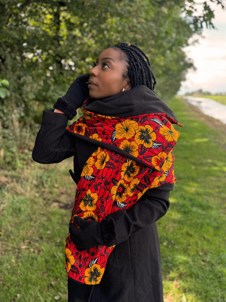 Imprimé africain Echarpes d'hiver pour adultes Unisex - Rouge Flowers