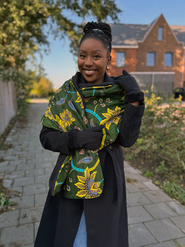 Warme Sjaal met Afrikaanse print Unisex - Donkergroene Botanical Flow