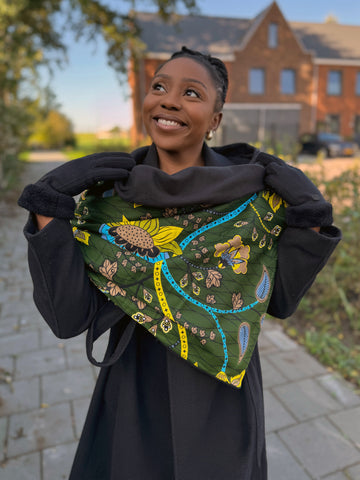 Warme Sjaal met Afrikaanse print Unisex - Donkergroene Botanical Flow