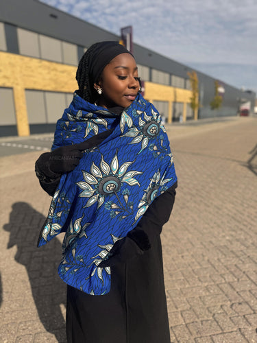 African print Winter scarf for Adults Unisex - Blue Flowers