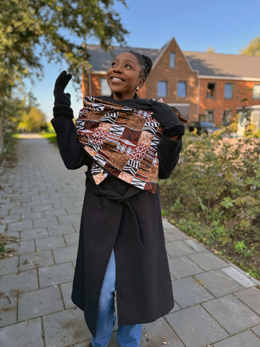 Warme Sjaal met Afrikaanse print Unisex - Bruine Bogolan Mosaic