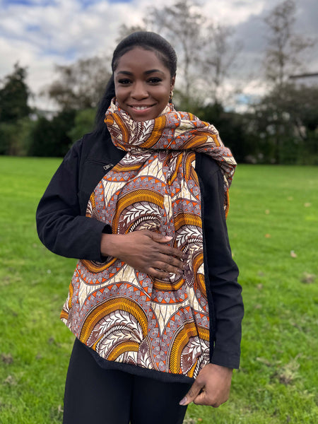 Warme Sjaal met Afrikaanse print Unisex - Oranje Veer