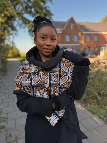 Warme Sjaal met Afrikaanse print Unisex - Bruine Bogolan Symbols