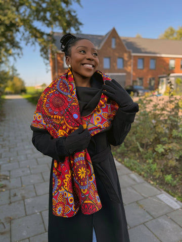 Warme Sjaal met Afrikaanse print Unisex - Rode Mandala Patchwork