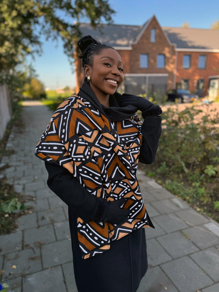 Warme Sjaal met Afrikaanse print Unisex - Bruine Bogolan