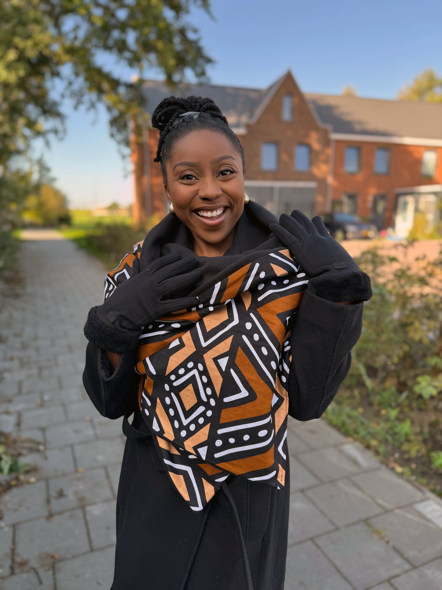 Warme Sjaal met Afrikaanse print Unisex - Bruine Bogolan