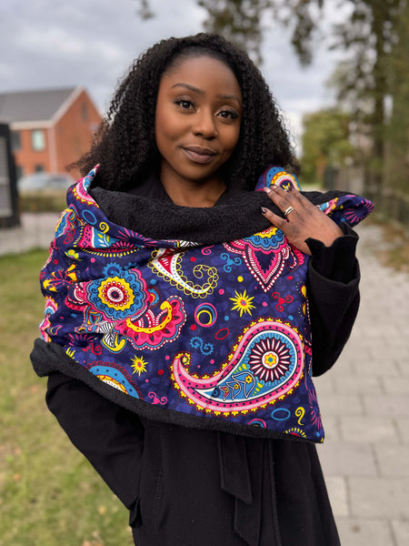 Warme Sjaal met Afrikaanse print Unisex - Blauw Roze Paisley
