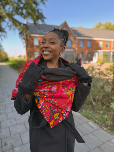 Warme Sjaal met Afrikaanse print Unisex - Rode Botanical Flow