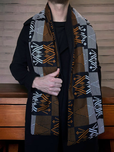 Écharpe d'hiver imprimée africaine pour homme - Motifs tribaux orange