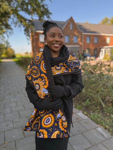 Warme Sjaal met Afrikaanse print Unisex - Donkerblauw / Geel Paisley