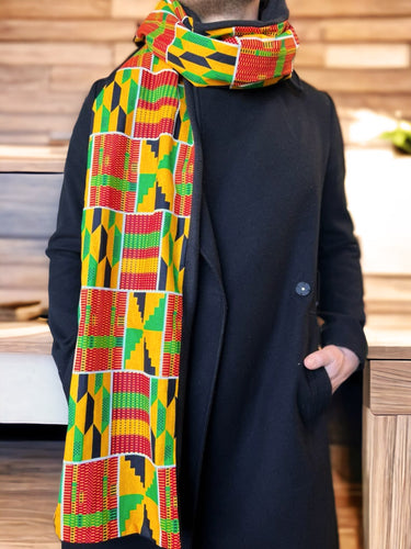 Warme Sjaal voor Heren met Afrikaanse print - Geelgroen Kente