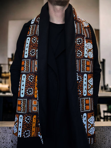 Écharpe d'hiver imprimée africaine pour homme - Motifs bruns Bogolan