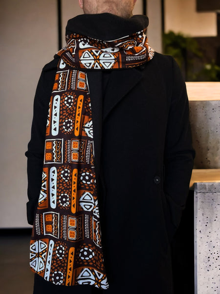 Écharpe d'hiver imprimée africaine pour homme - Motifs bruns Bogolan