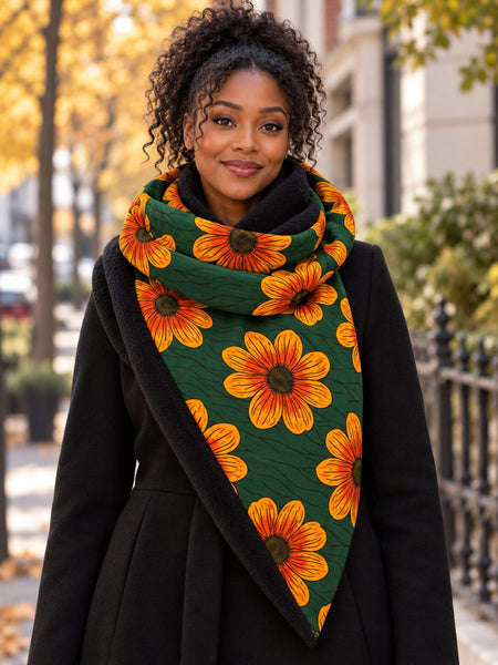 African print Winter scarf for Adults Unisex - Green Flowerbeds