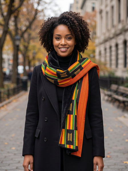 Warme Sjaal met Afrikaanse print Unisex - Zwart Pan Africa Kente Print