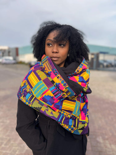 Warme Sjaal met Afrikaanse print Unisex - Multicolor kente paars