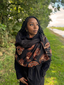 African print Winter scarf for Adults Unisex - Black paisley