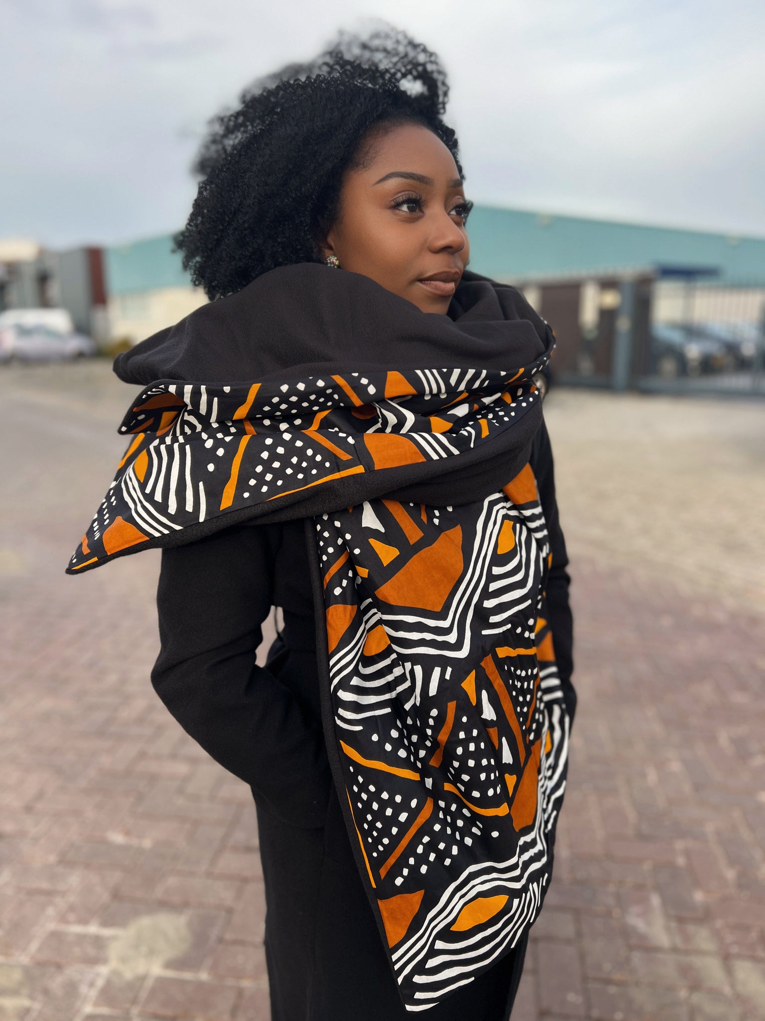 Imprimé africain Echarpes d'hiver pour adultes Unisex - Noir / orange