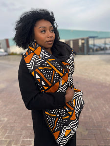Warme Sjaal met Afrikaanse print Unisex - Bruin Oranje Bogolan
