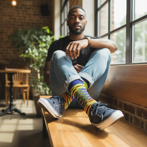 African socks / Afro socks / Set of 3 pairs - Green Kente KOFI