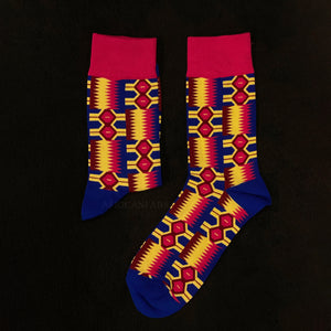 Afrikaanse sokken / Afro sokken / Kente sokken - Blauw / Roze